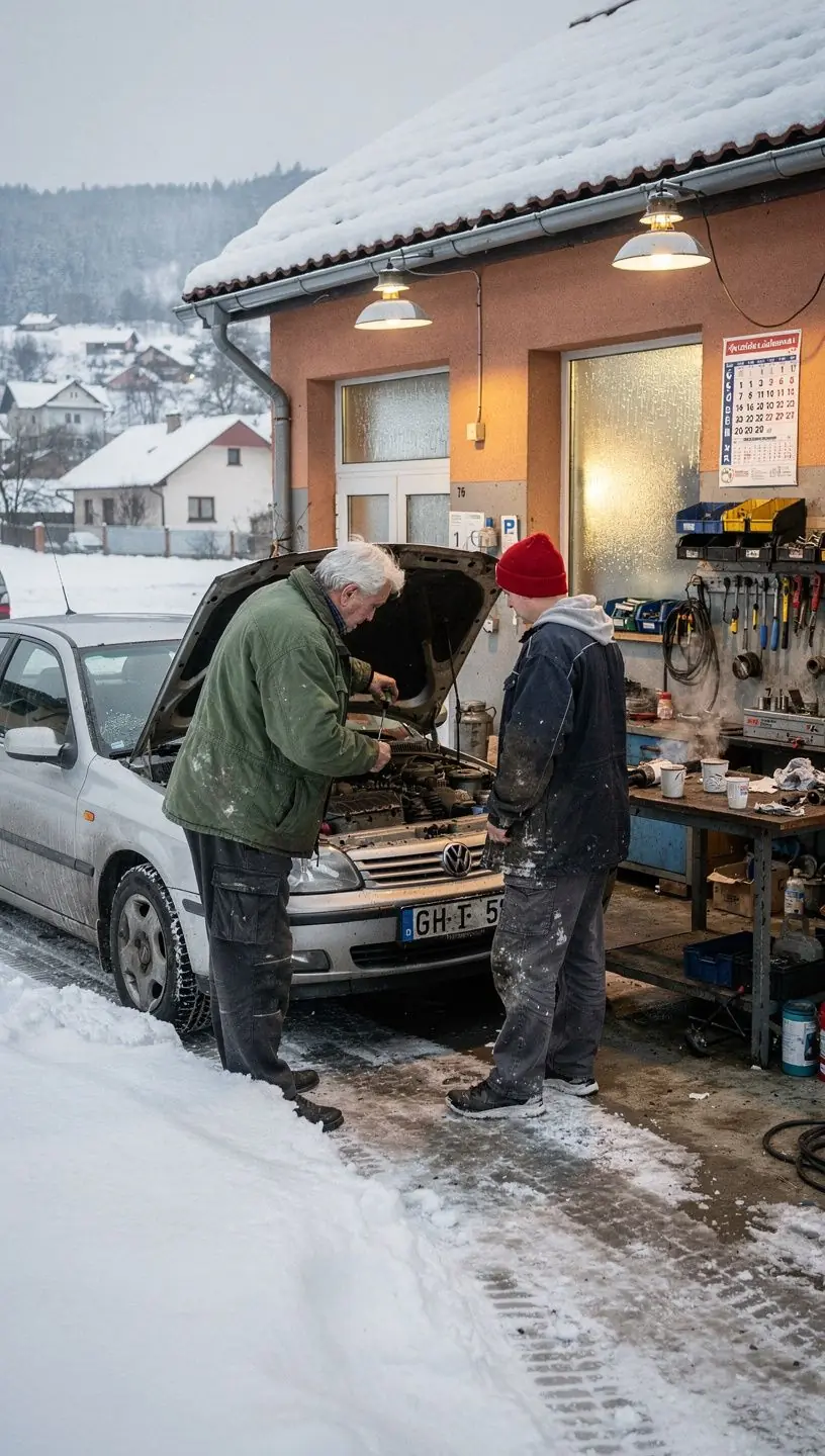 Odborník v servise vysvetľuje majiteľovi vozidla možnosti opravy bez nutnosti značkového servisu.